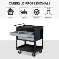 Carrello da Officina Professionale Cassettiera Portautensili in Lamiera, Nero, 68 x 46 x 88cm