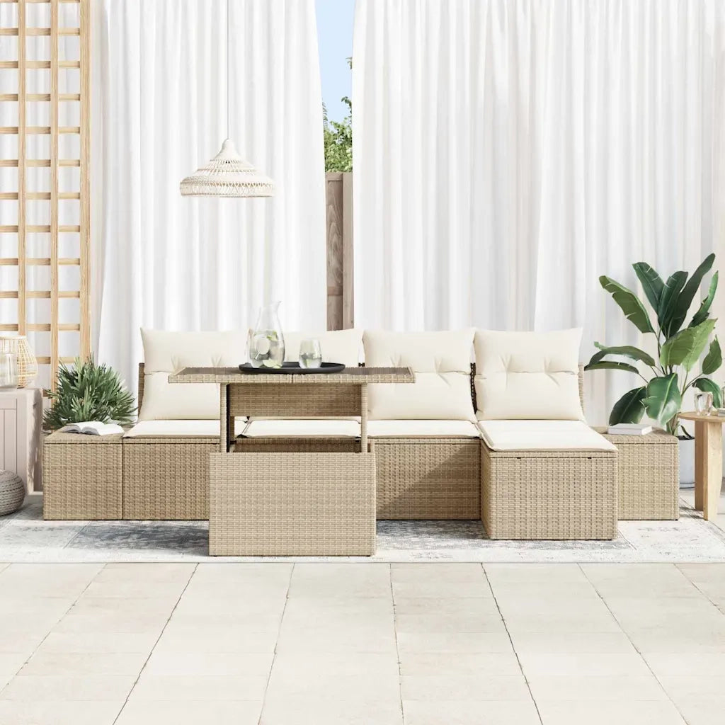 Set Divano da Giardino 6 pcs Beige e Crema polyrattan