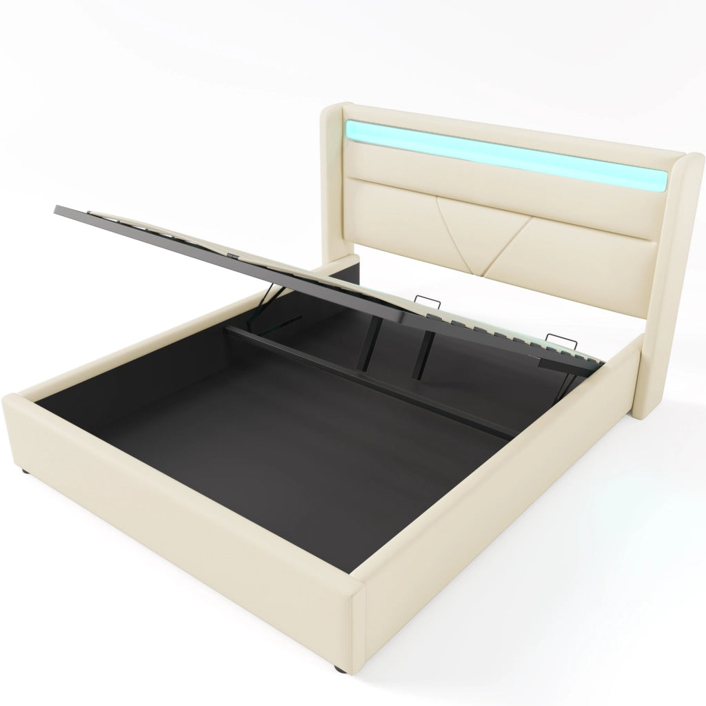 Letto contenitore imbottito 160x200 cm con LED bianco