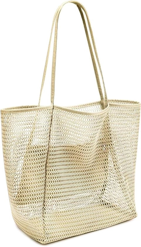 Borsa per donna - Borsa a rete con cerniera e tasca interna, grande dimensione - Opaca per famiglia, spiaggia, viaggi, piscina