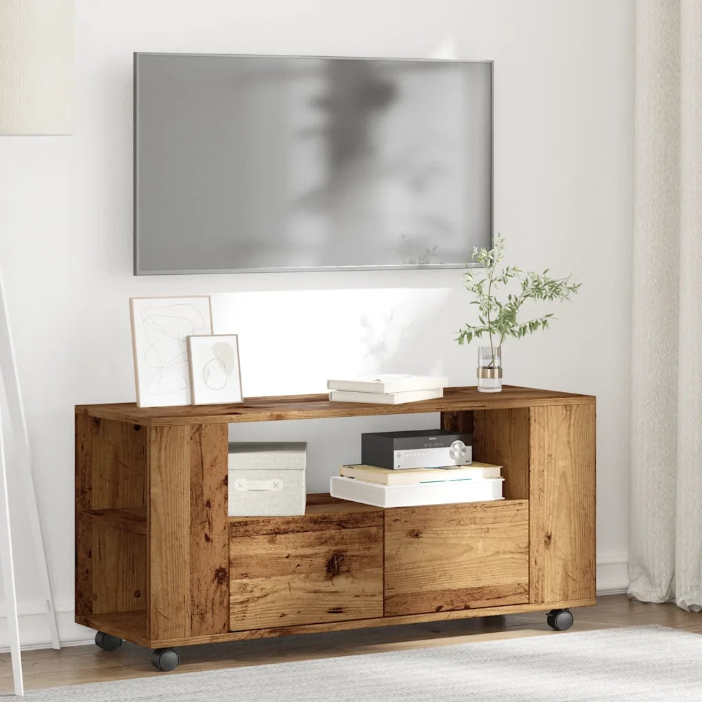 Mobile TV | Armadietto TV | Mobile Porta TV con Ruote Legno Antico 102x34,5x43cm Truciolato