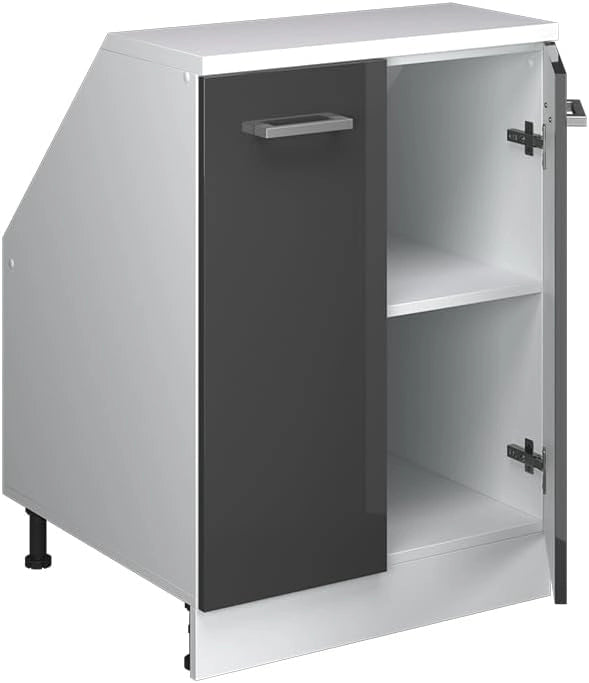 Mobile sottotetto Rion, Antracite lucido, 60 x 81.6 cm con 2 porte, carcassa 60 cm profondità, adatto per il salvaspazio sotto tetti spioventi