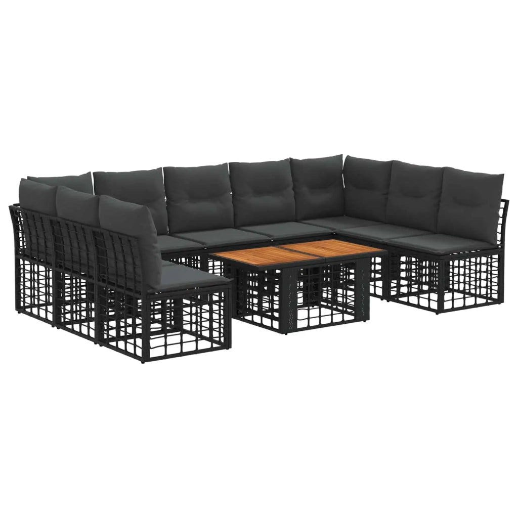 Set Divano da Giardino 10 pz Nero e Grigio scuro polyrattan 3437897