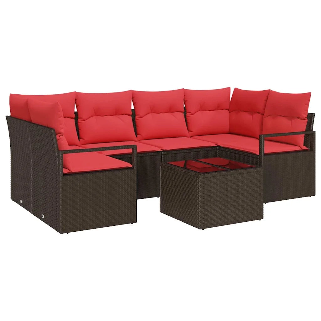 Set di divani 7 pcs Marrone e Rosso polyrattan