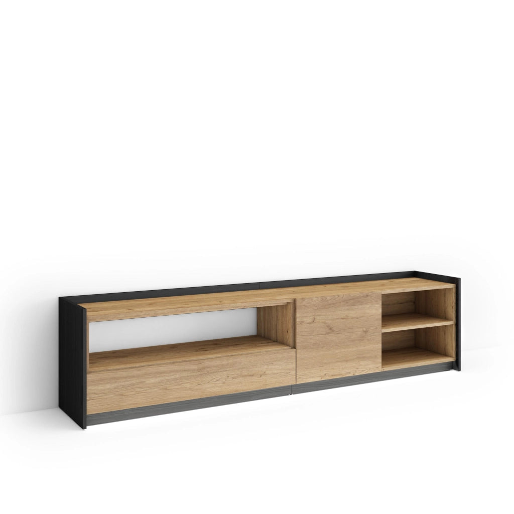 Mobile TV Soggiorno, 207x50x37 cm, Per TV fino a 80", LED, Rovere e nero