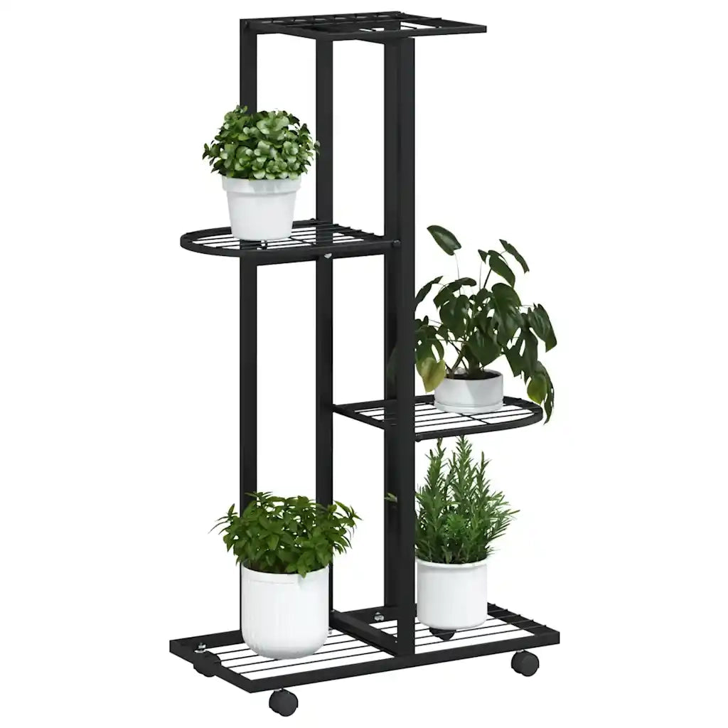 Fioriera a 4 Piani con Ruote 44x23x80 cm Ferro Nero