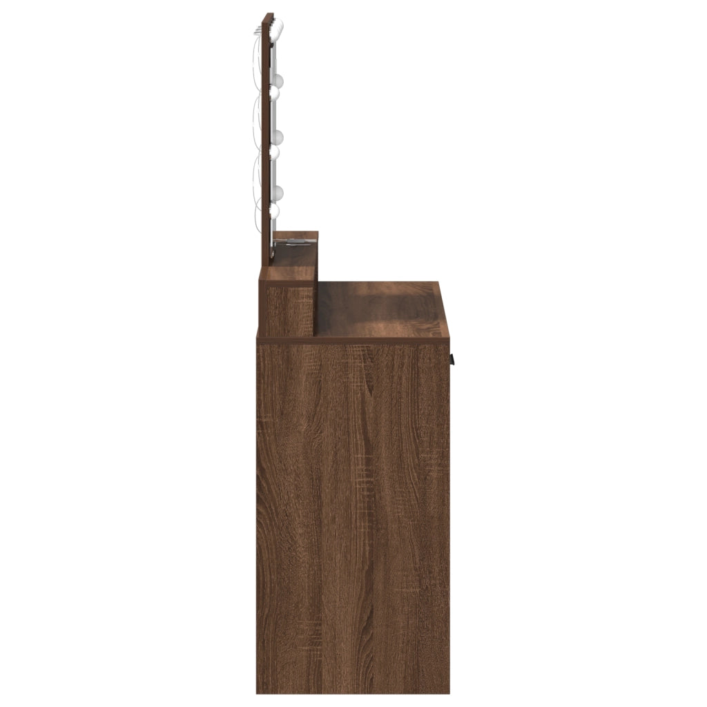 Tavolo da Toeletta con Luci a LED Marrone Rovere 79x41x140 cm