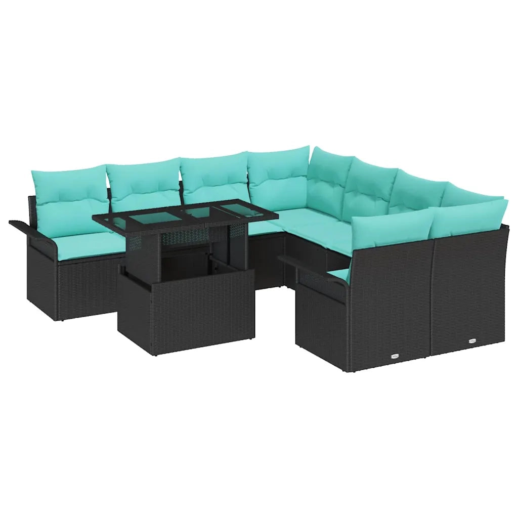 Set Divano da Giardino 9 pcs Nero Rattan in Polipropilene 3356999