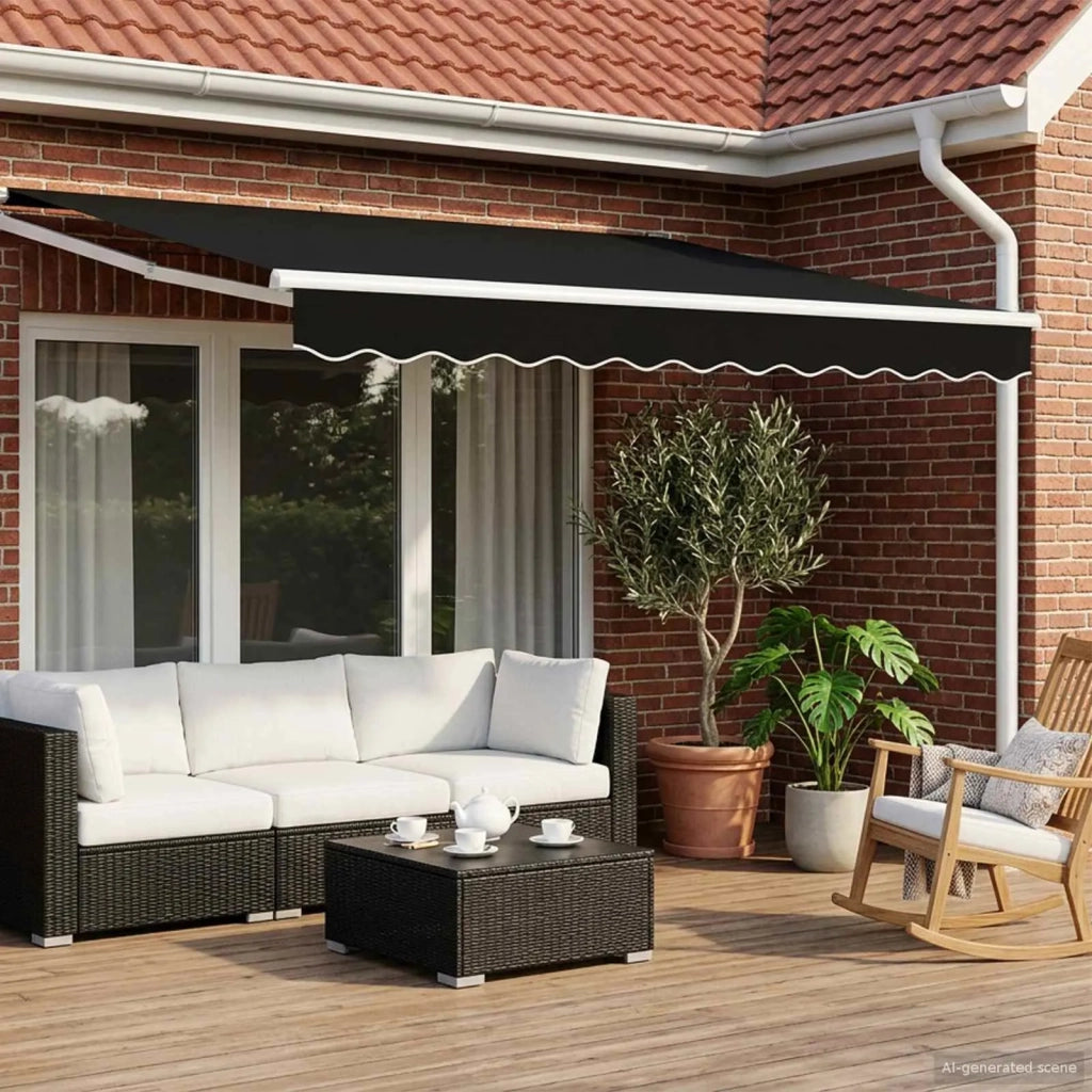 Tenda retrattile manuale con LED Nero e Bianco 3,5 x 2,5 m