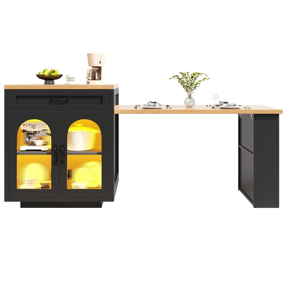 Isola Cucina Allungabile con LED ¨C Xylo ¨C MDF, Cassetti, Ante in Vetro, Credenza Moderna