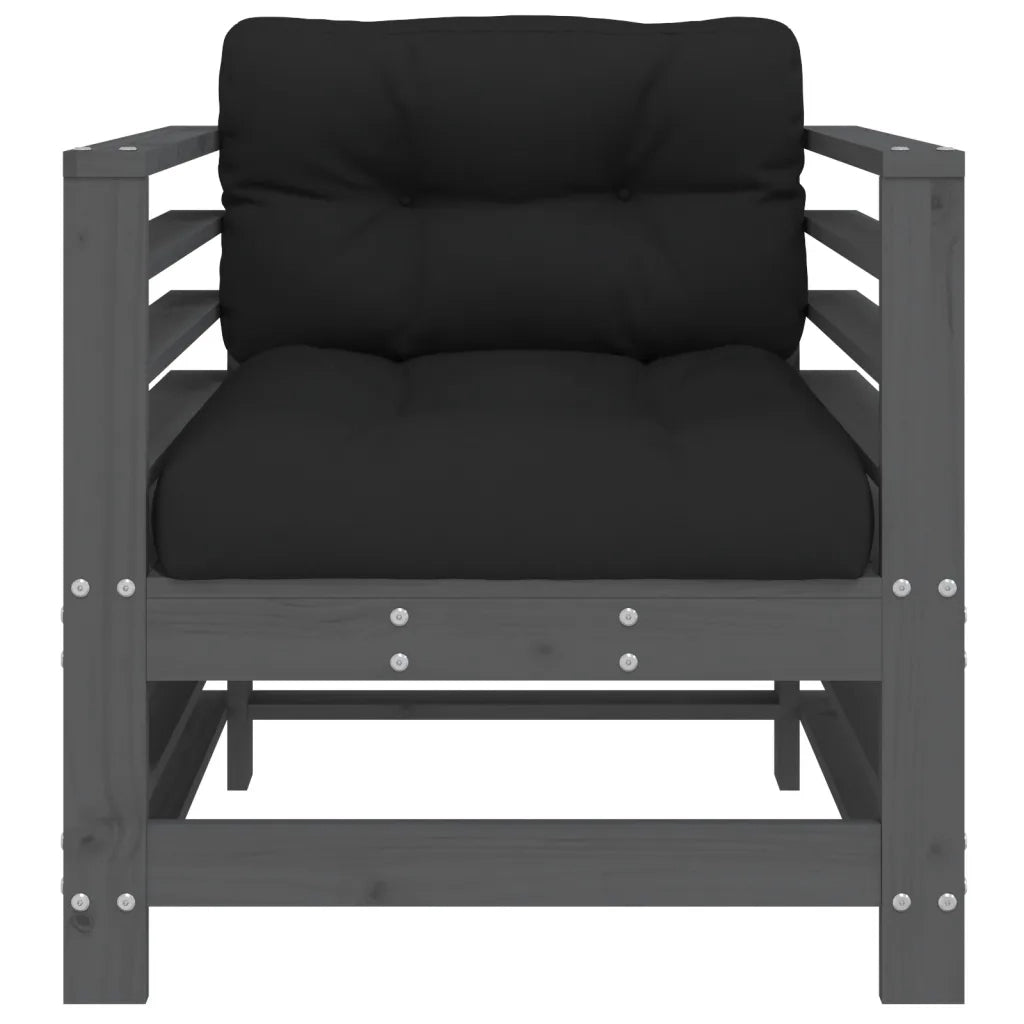 Sedia da patio-Sedie da Giardino con Cuscini 2pz Legno Massello di Pino Grigio 198345