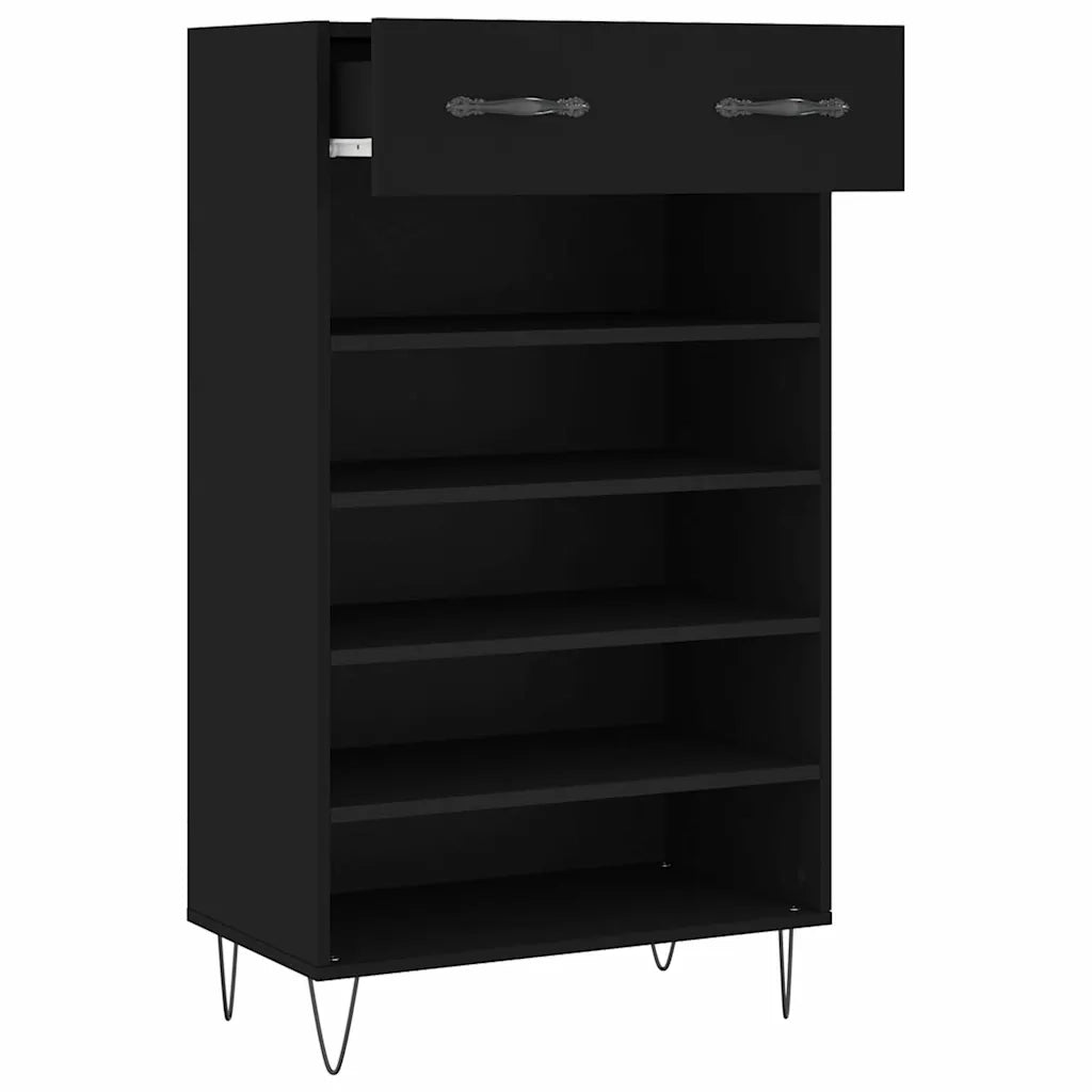 Scarpiera-Scaffale per scarpe Nera 60x35x105 cm in Legno Multistrato 543996