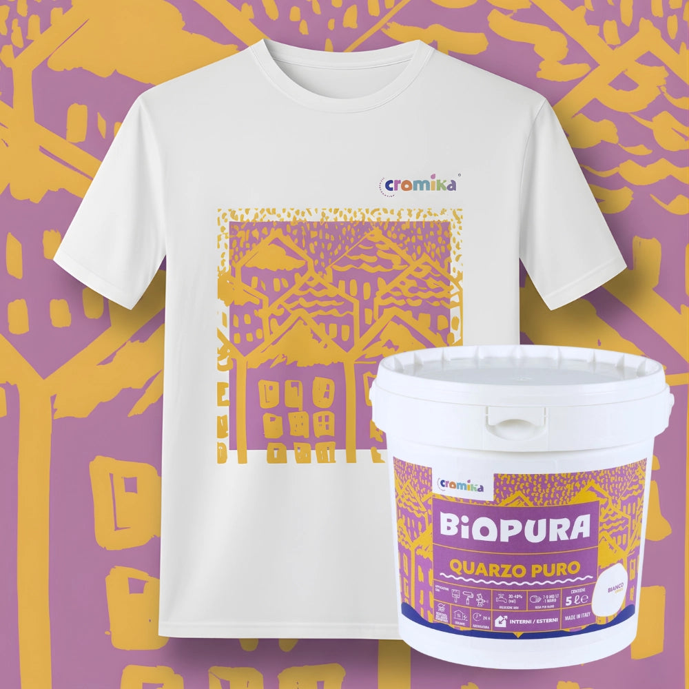Kit pittura murale quarzo puro 5l e t-shirt cromika smiling houses *** misura small - s, confezione 1