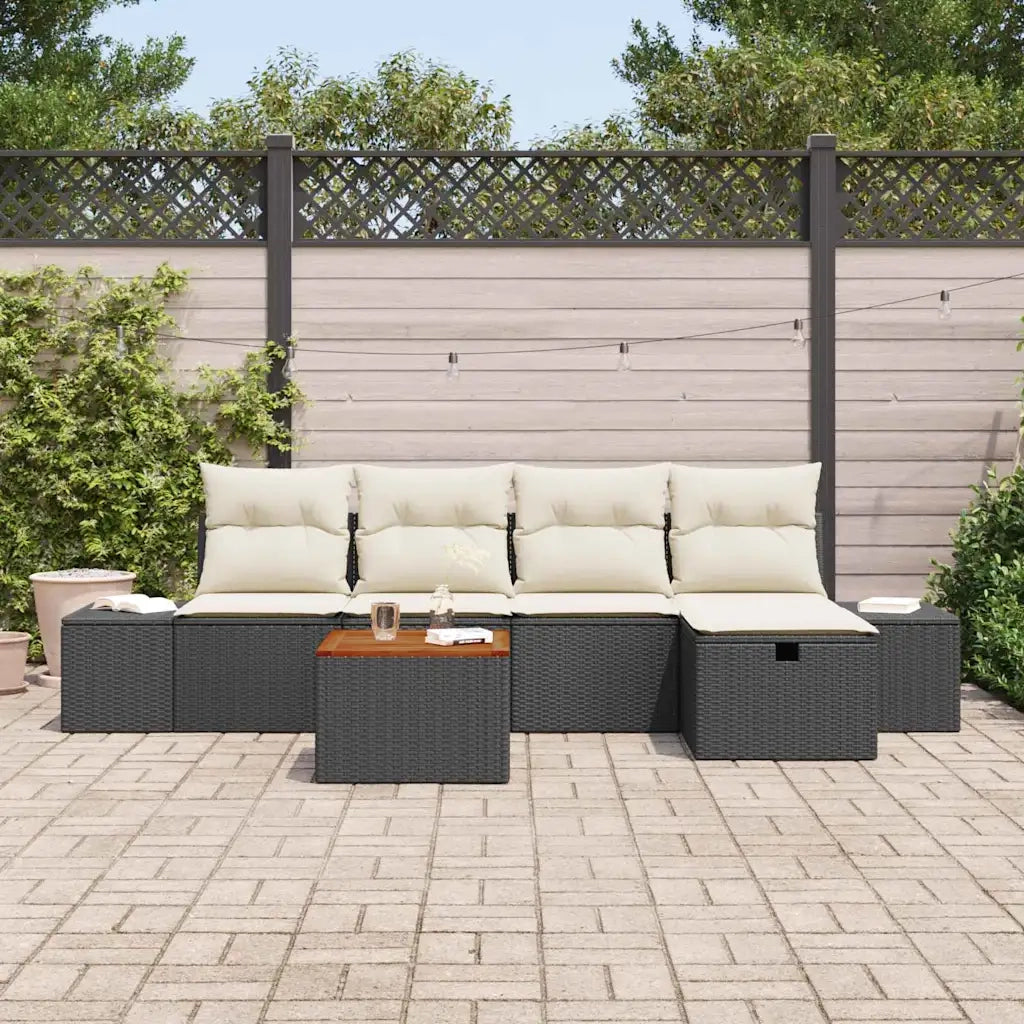 Set Divano da Giardino con cuscino 6 pcs Nero polyrattan