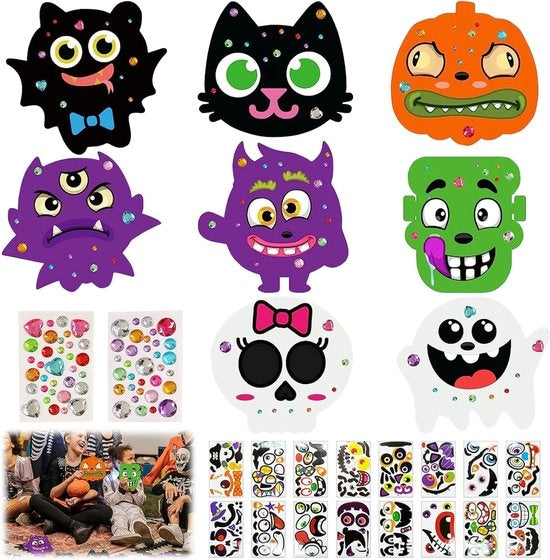 Decorazioni per Halloween per bambini, decorazioni per pompon, set di attività con adesivi strass per l'autunno, Thanksgiving, Halloween (8)