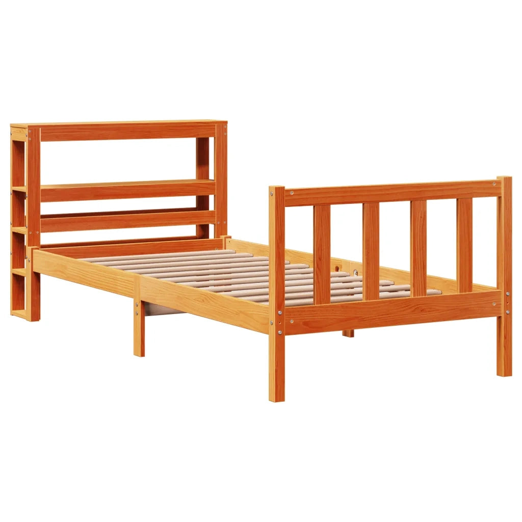 Giroletto con Testiera-Struttura Letto con testiera Marrone Cera 75x190 cm Massello Pino 910161