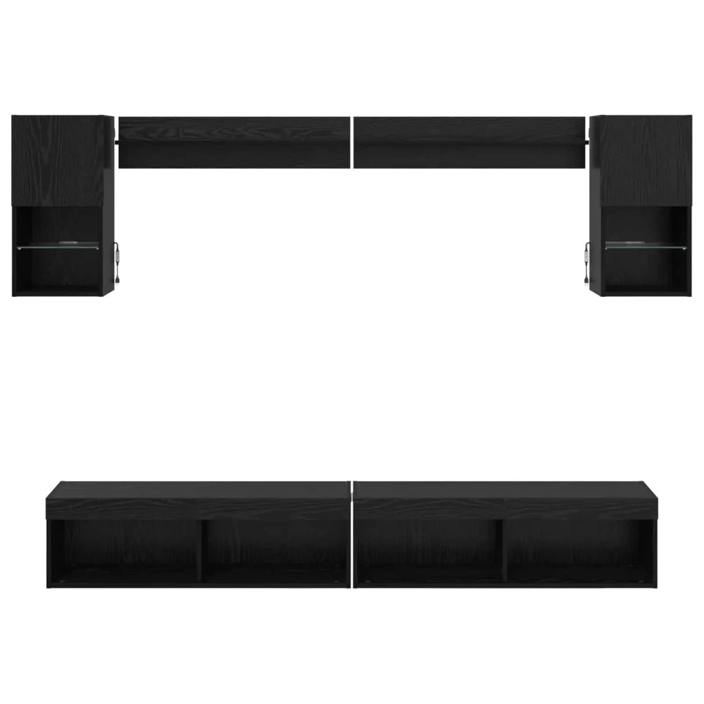Mobile Porta TV con LED 6 pz-Credenza per TV Rovere Nero Legno multistrato 865813