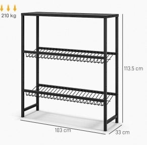Scaffale per cassette bevande in acciaio nero, 3 ripiani