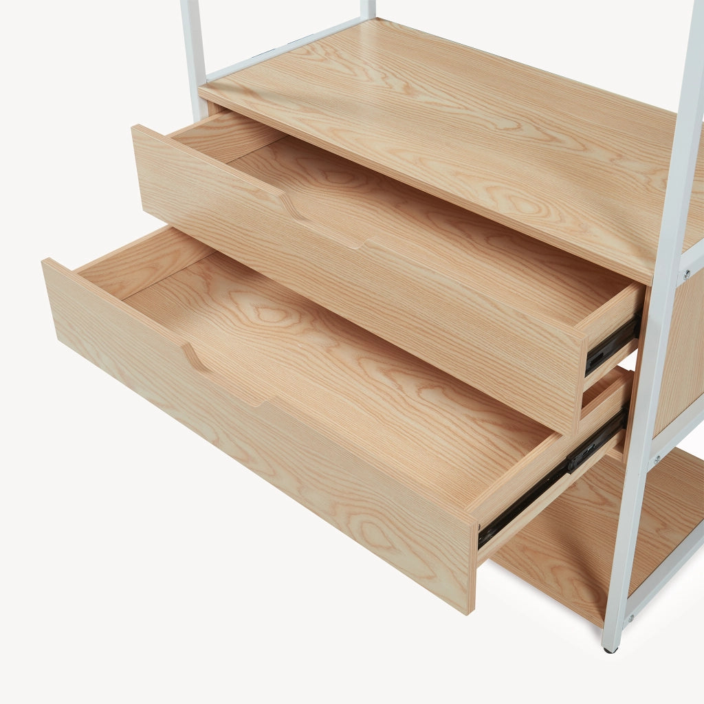 Organizzatore Guardaroba Larem Mobile Porta Abiti con Cassetti - Bianco / Effetto Rovere [en.casa]