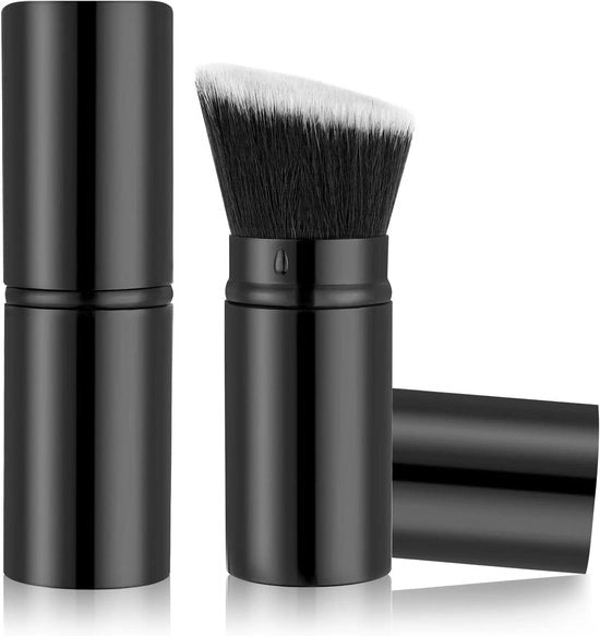 Kit applicazione trucco trasportabile con pennello a forma di "Kabuki" per reisen e blending del viso - Pennello portatile per polvere e blush - Estensibile per polvere liquida e cremosa - Mini pennello per applicazione impeccabile.