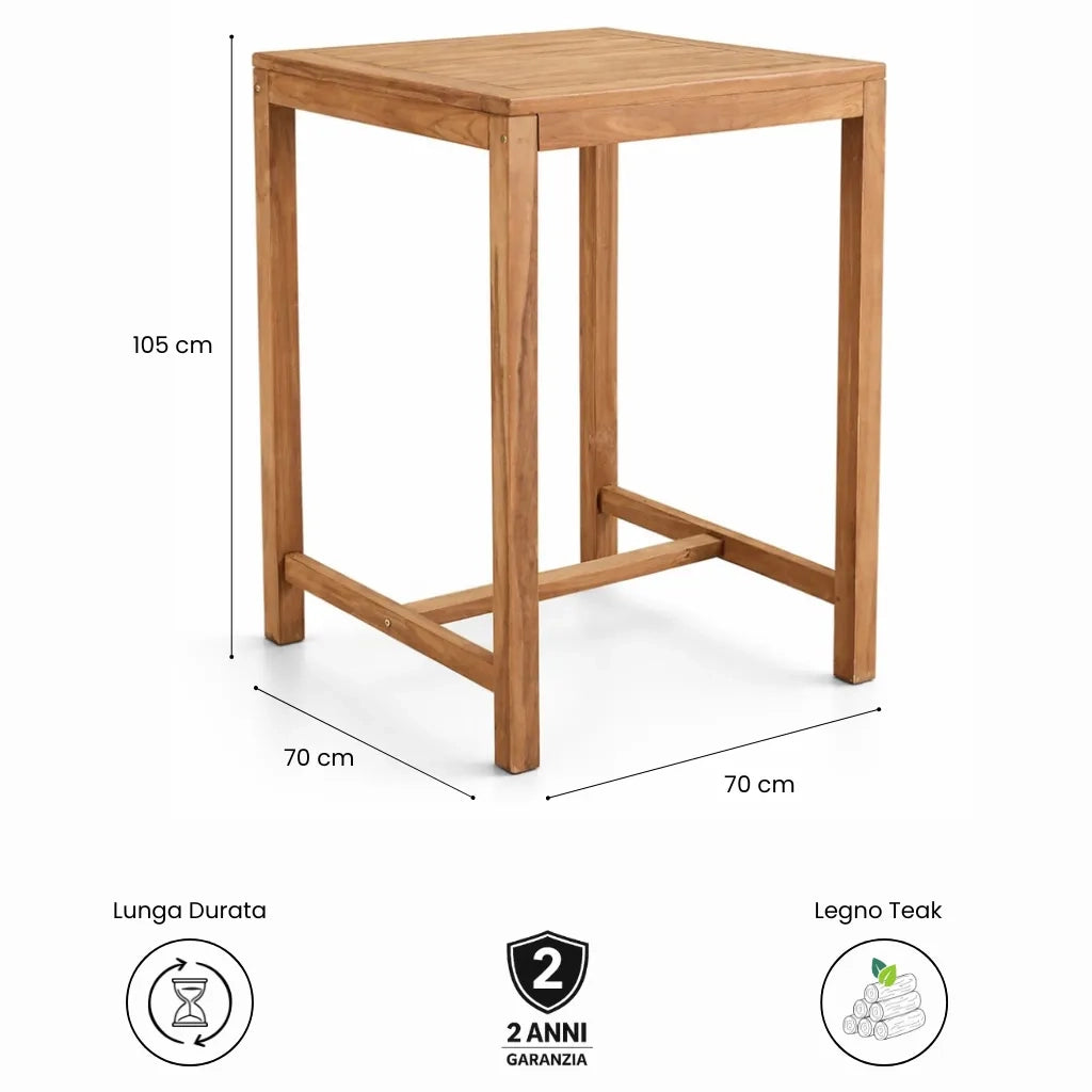 Tavolo Bar da Giardino 70x70 cm in Legno Teak Massello