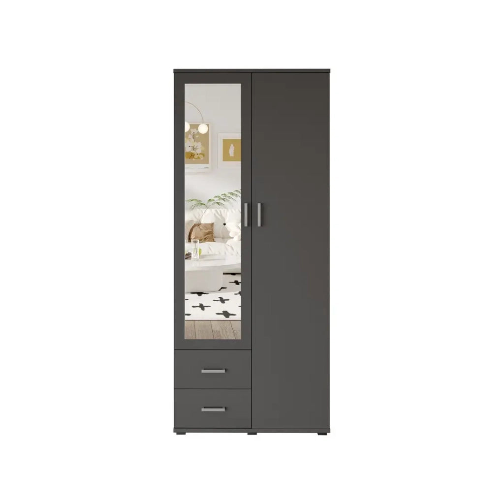 Armadio TOM 2 porte con specchio e 2 cassetti grigio antracite 80 cm