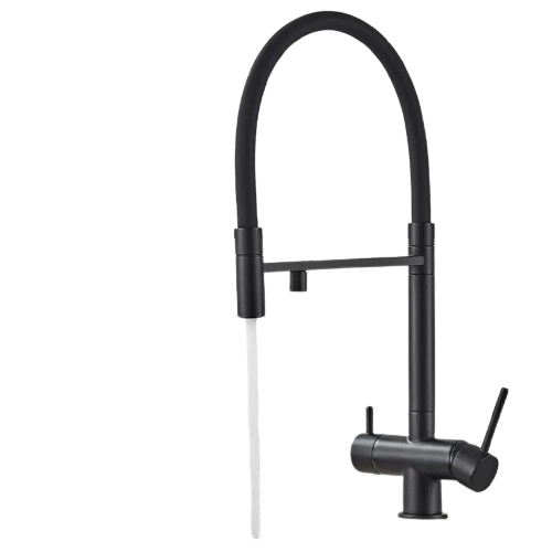 Lana | Rubinetto  estraibile 3 vie nero opaco | miscelatore da cucina per acqua potabile in acciaio inossidabile | Girevole a 360 iltra 3 connessioni