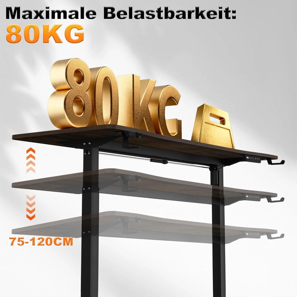 Scrivania regolabile in altezza, 160 x 60 cm, scrivania elettrica per computer, scrivania da ufficio con porta di ricarica di tipo C, gancio per cuffie e porta bevande, sedile elettrico, con