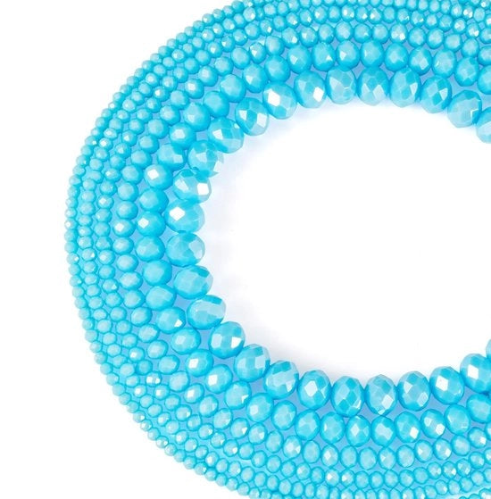 Set di Perle 6 Filamenti - Facce di Perle - Rondelle di Perle - Creazione di Gioielli Artigianali - Blu Profondo Cielo - Dimensione: 2,3-8 mm - Perle di Vetro