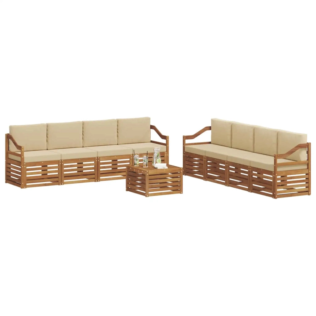 Set divani 9 pcs Naturale e Beige Legno di Acacia Massello 3374588