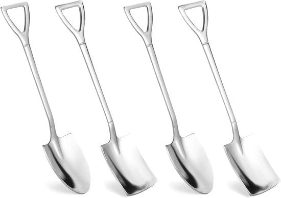 Set di 4 Cucchiai in Acciaio Inossidabile - Forma a Spatola - Gelato Caffè Fornelli - Feste - Mini Dessert Utensili - Ristoranti e Uso Giornaliero