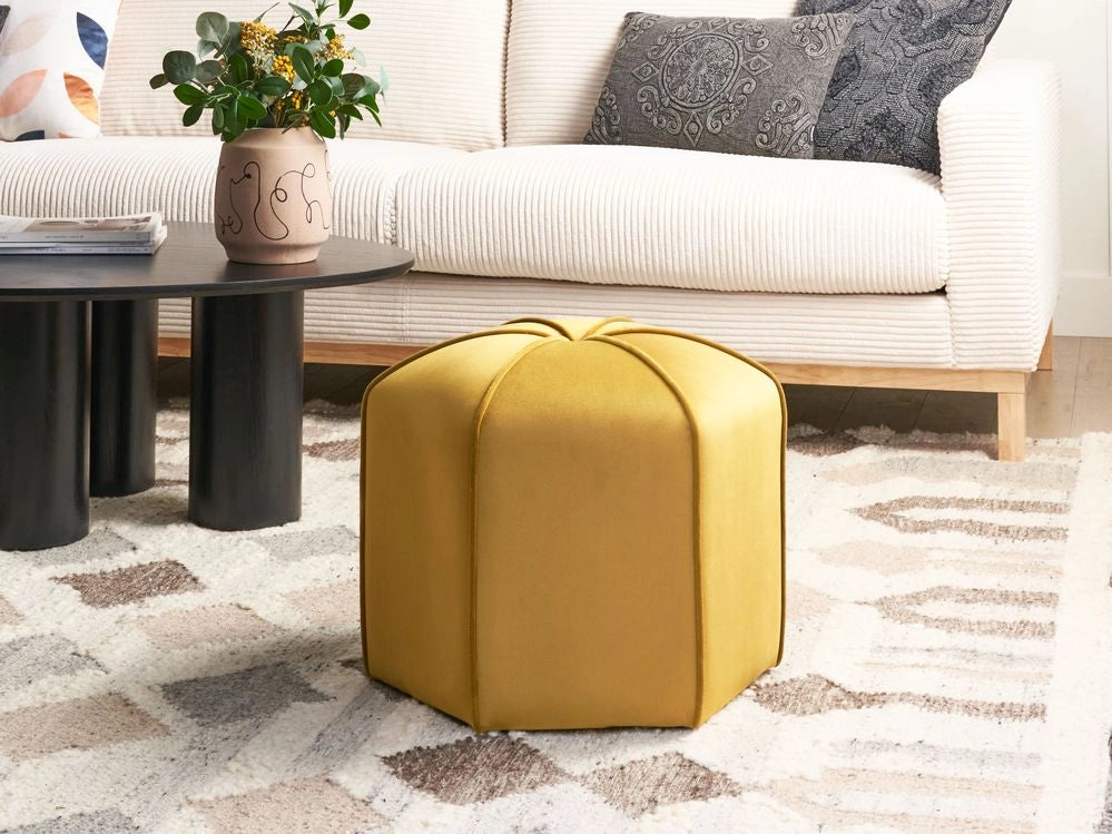 Pouf poggiapiedi moderno rotondo in velluto giallo soggiorno camera da letto