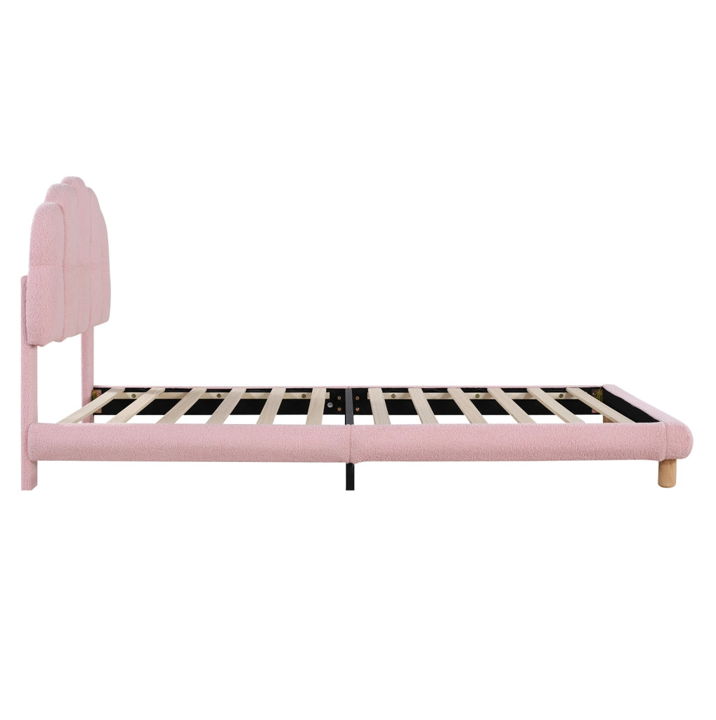 Letto singolo 90x200 cm con testiera regolabile; boucl茅; rosa