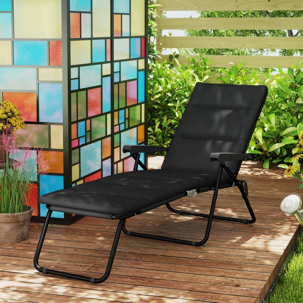 Transat pieghevole con materasso ¨C zephmum ¨C 6 posizioni, acciaio, poliestere, 153x58.5x89 cm, nero