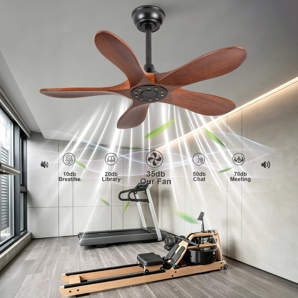 Ventilatore da soffitto 36 pollici senza illuminazione, 5 pale legno massello, motore reversibile 6 velocit¨¤, design classico, silenzioso