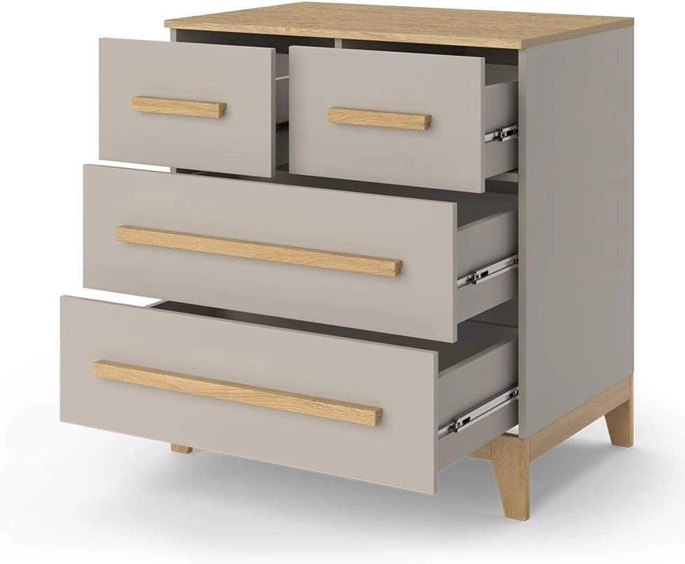 Cassettiera Malia, Quercia cashmere, 80 x 88 cm con 4 cassetti, adatto per riporre abiti e oggetti di uso quotidiano