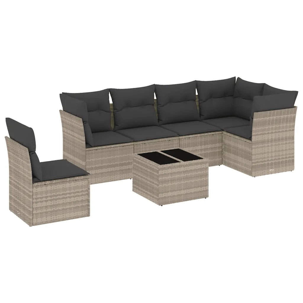 Set Divani da Giardino 7pz con Cuscini Grigio Chiaro Polyrattan