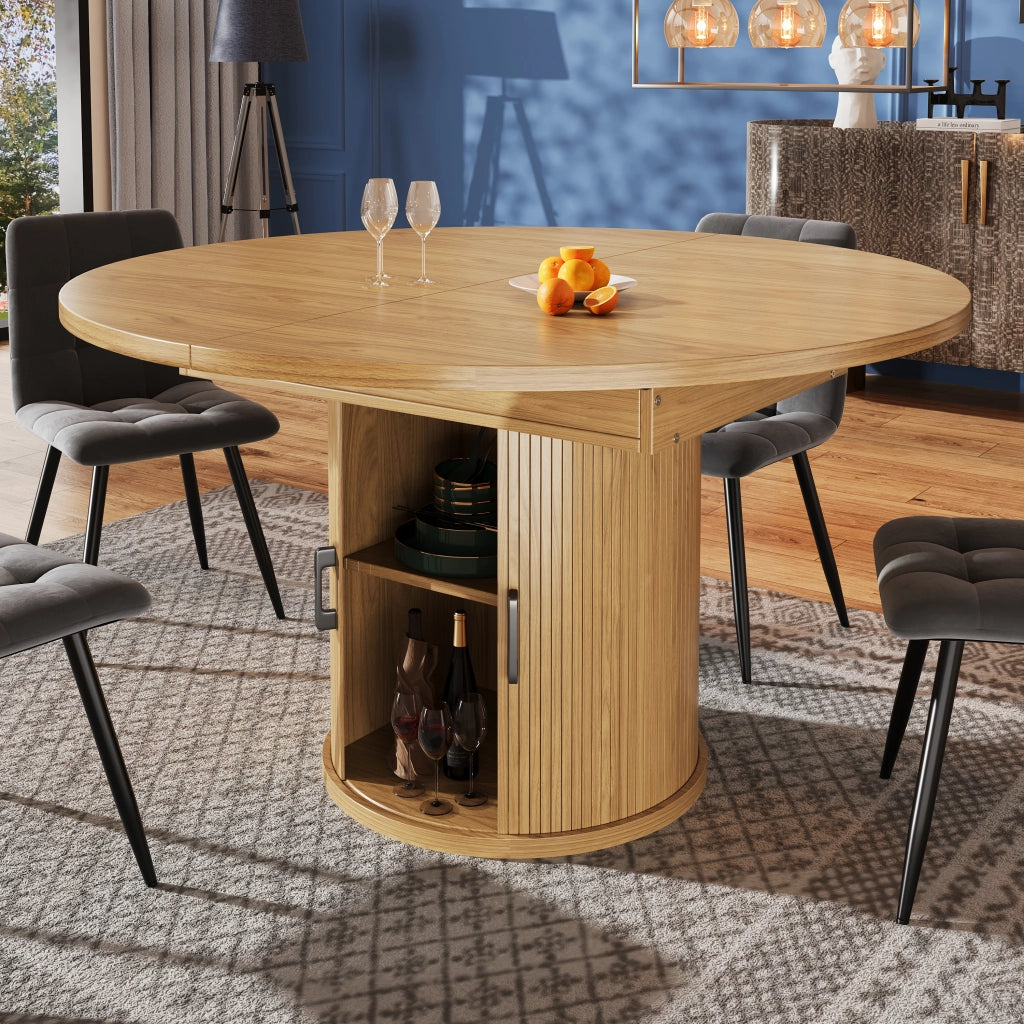 Tavolo da Pranzo Rotondo Allungabile ¨C MINIMAL ¨C Legno, 118-158 cm, 6 Persone
