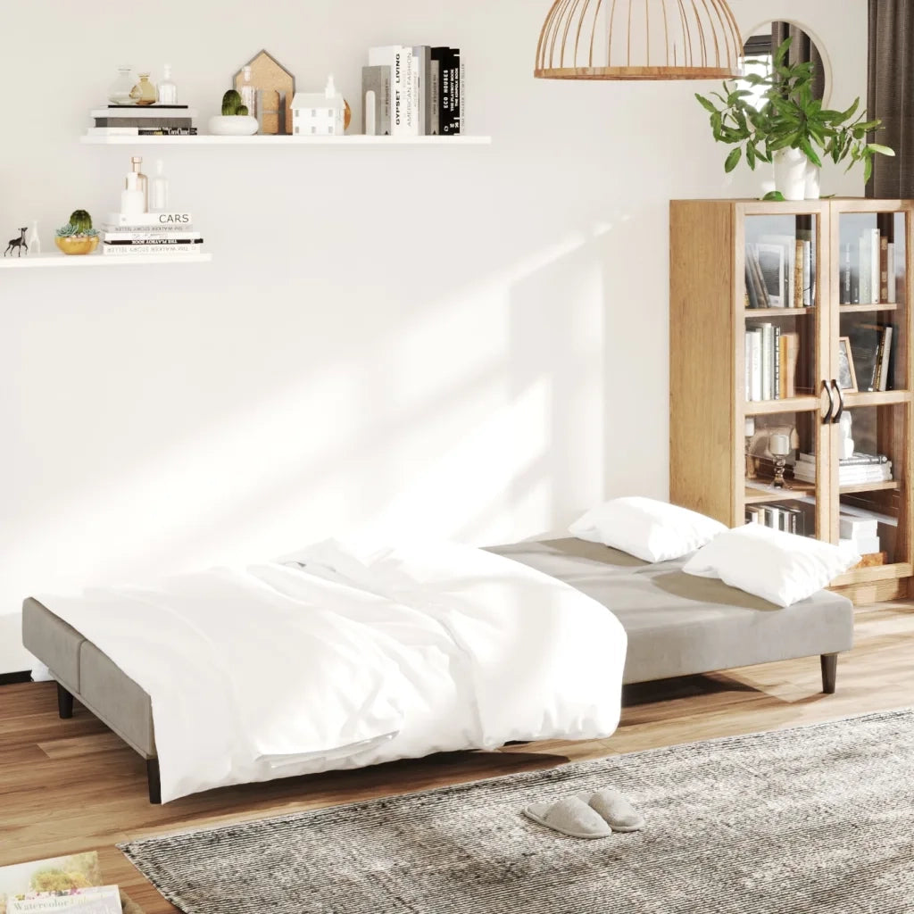 Divano Letto a 2 Posti Grigio Chiaro in Vellutocod mxl 87466