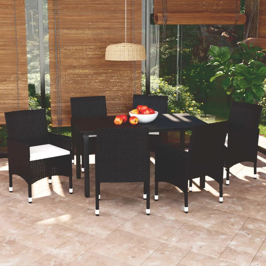 Set da Pranzo da Giardino 7 pz Nero con Cuscini in Polyrattan 3094976