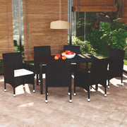 Set da Pranzo da Giardino 7 pz Nero con Cuscini in Polyrattan 3094976