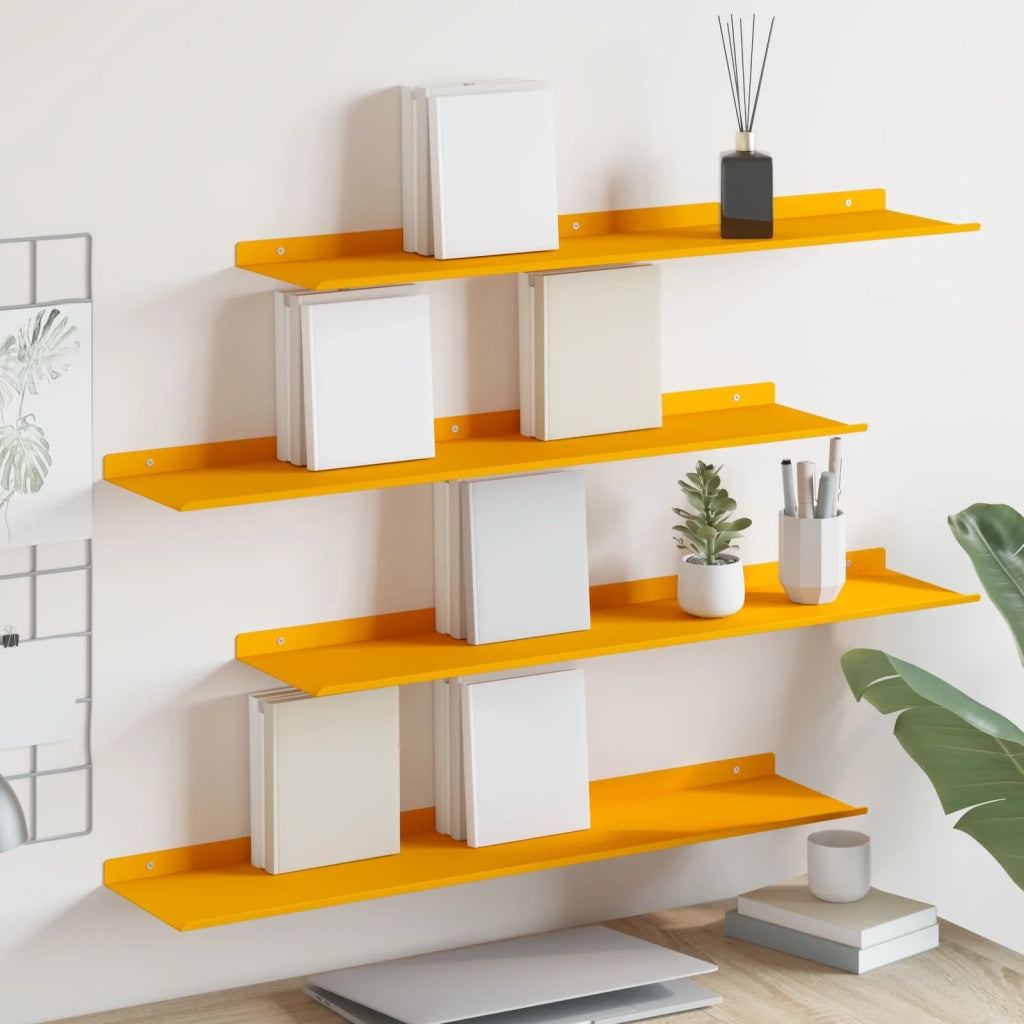 Mensola sospesa 4 pcs Giallo senape 80 x 18 x 2,5 cm Acciaio 8004039