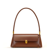 Borsa a tracolla da donna in vera pelle color platino, marrone