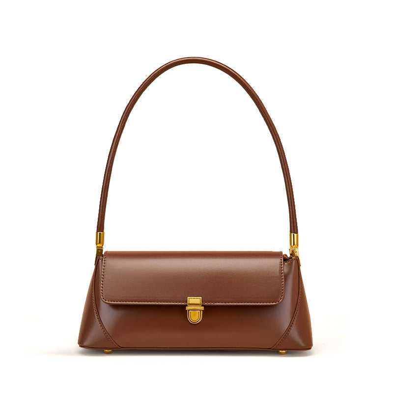Borsa a tracolla da donna in vera pelle color platino, marrone