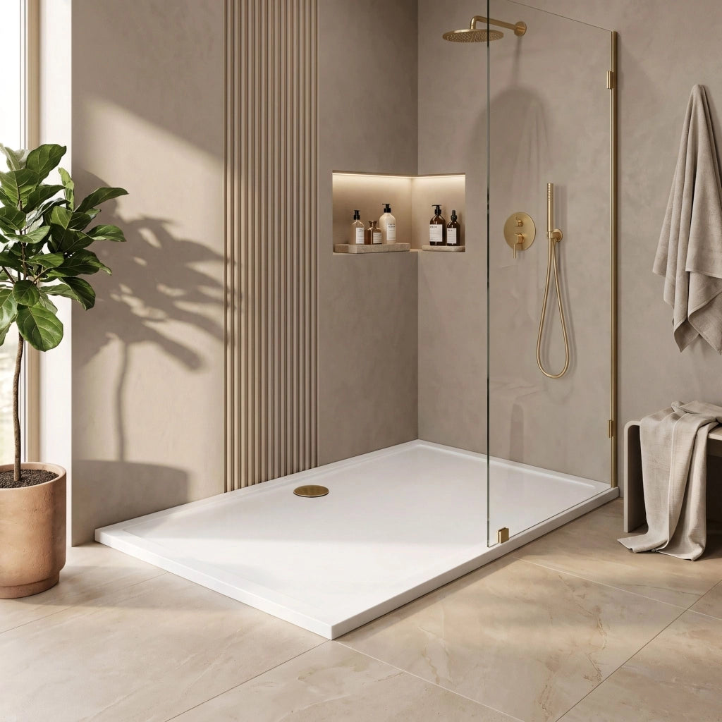Piatto Doccia Acrilico Rea Savoy White 80x100 Copertura oro spazzolato