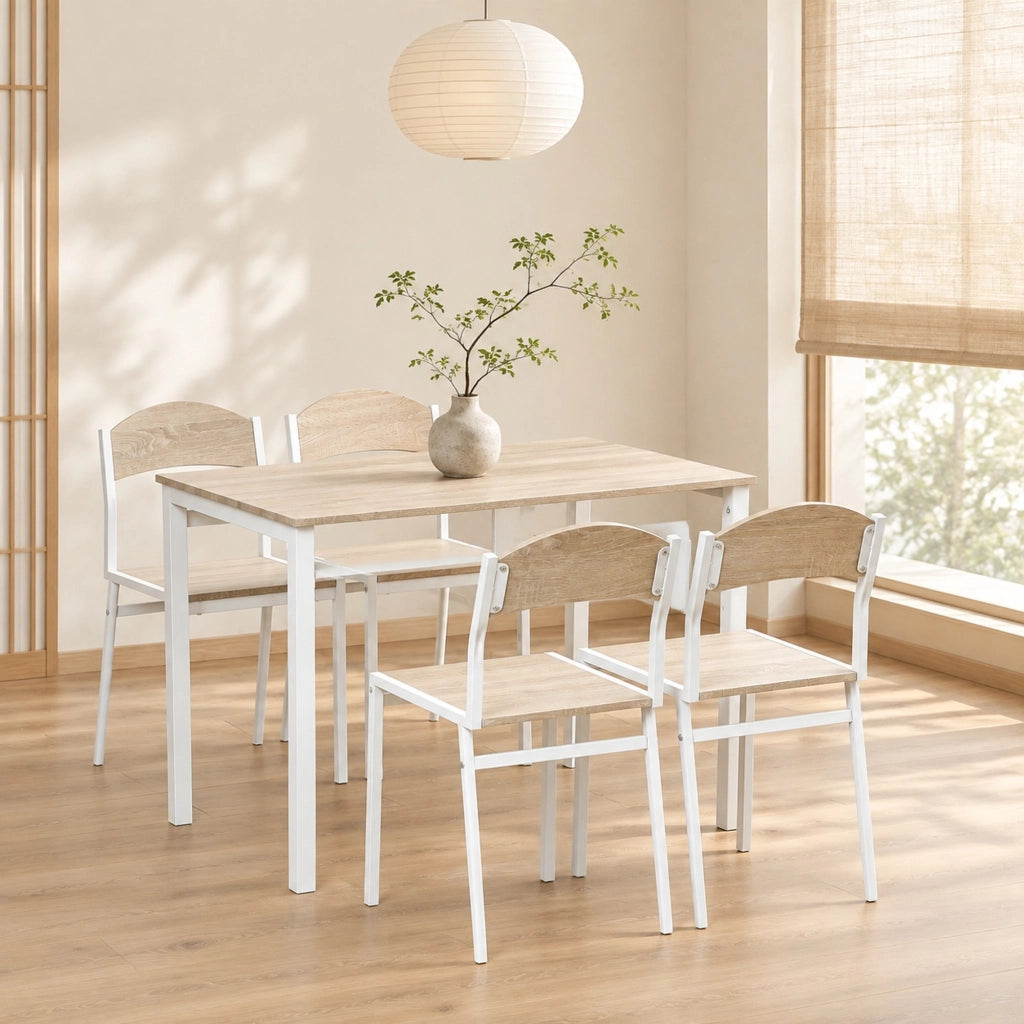 Set da pranzo 5 pezzi in MDF e acciaio grigio chiaro