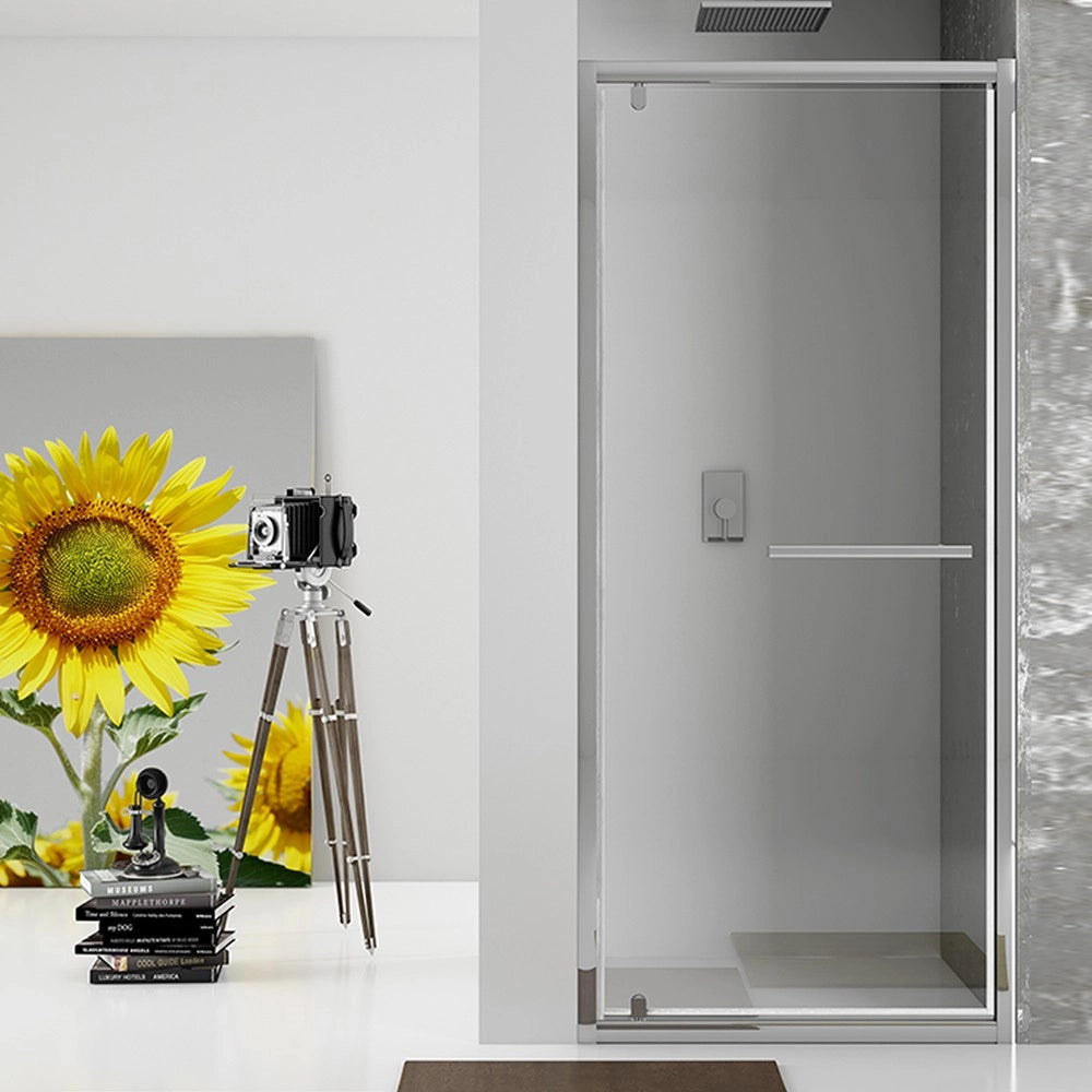 New plus - porta battente 87-91 cm vetro trasparente 6 mm, h. 1,95