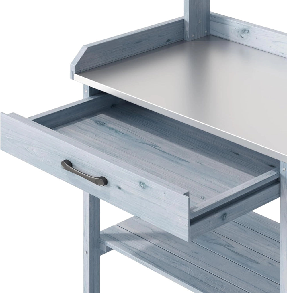 Tavolo da Giardinaggio,Tavolo per Piante,Tavolo Lavoro da Giardino in Legno Massello con Piano Lavoro, Ripiano Regolabile e Armadietto, Balcone, Terrazzo 112x46x125 cm Grigio