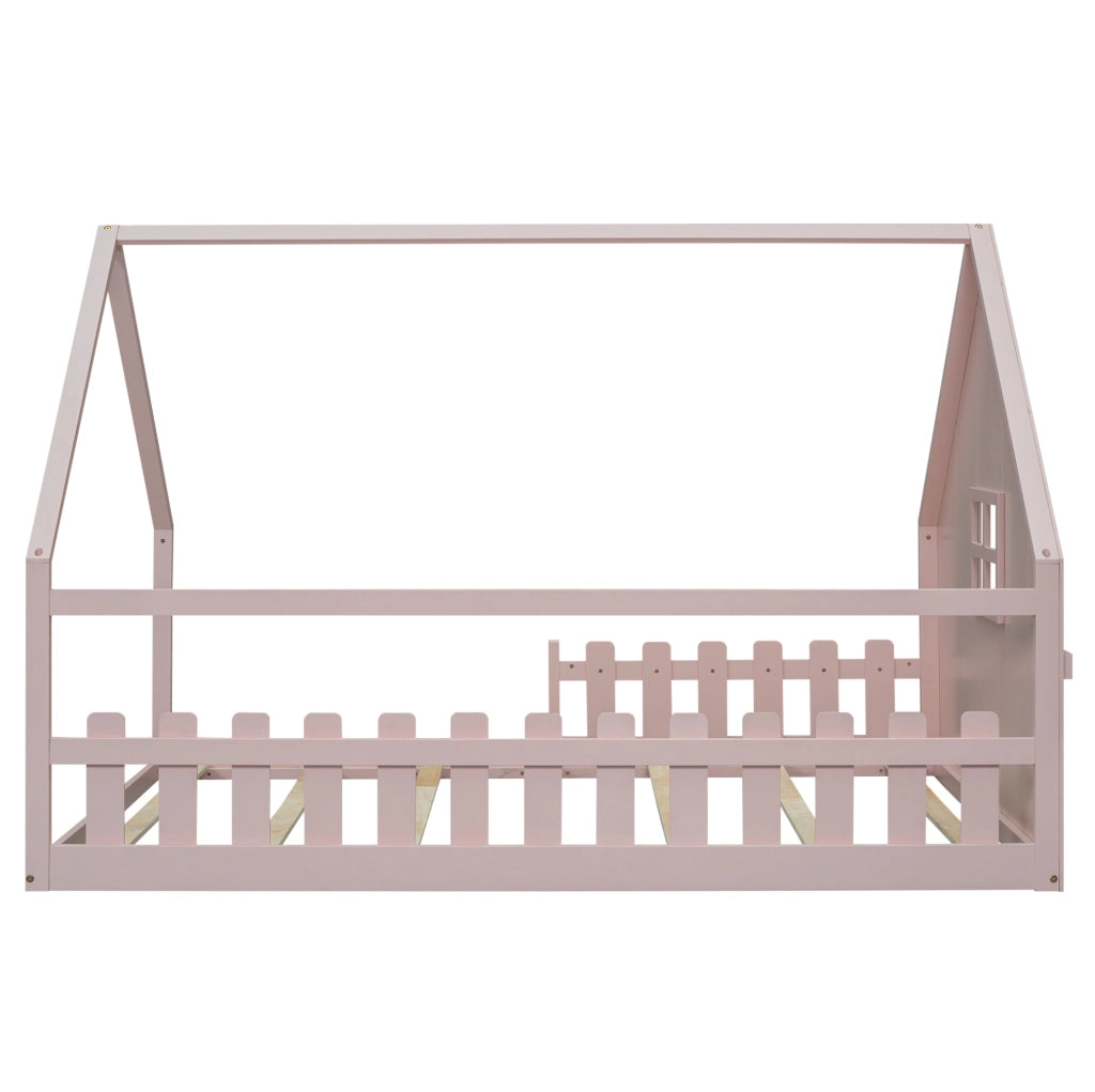 Letto per bambini a casetta rosa 140x200 cm in legno di pino con sponde