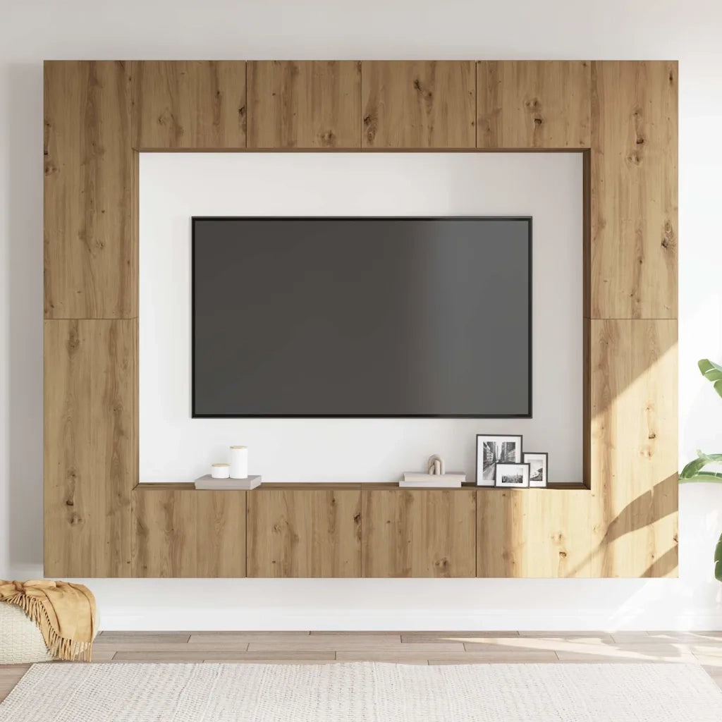 Set Mobile TV 8 pz Montato a Parete Rovere in Legno Multistrato 3328954